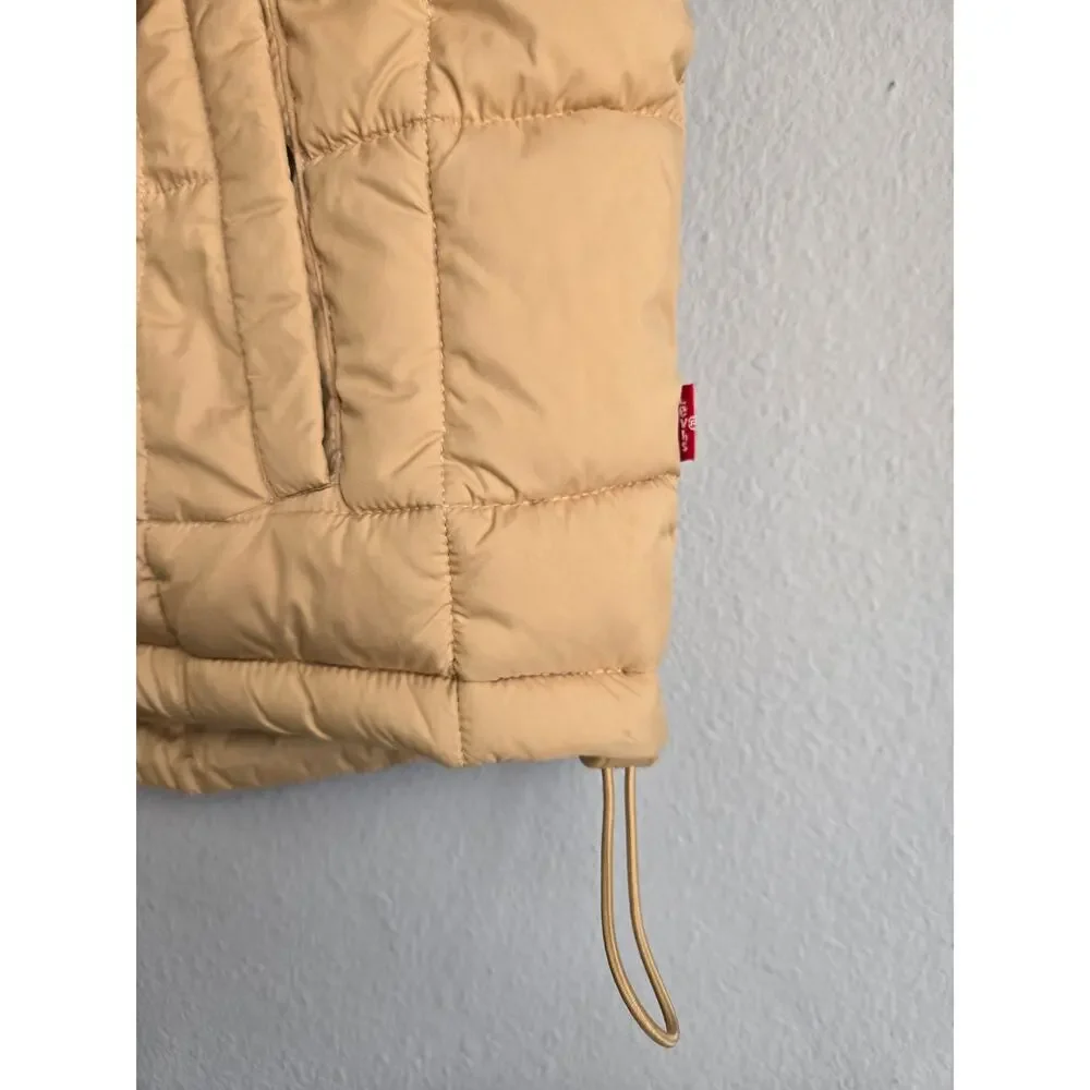 Levi's 733 Box Quilted Puffer Jacket Tan Beige S Small Pockets Full Zip - Picture 2 of 9